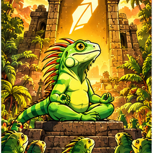 Super Iguana meditating at an ancient jungle temple