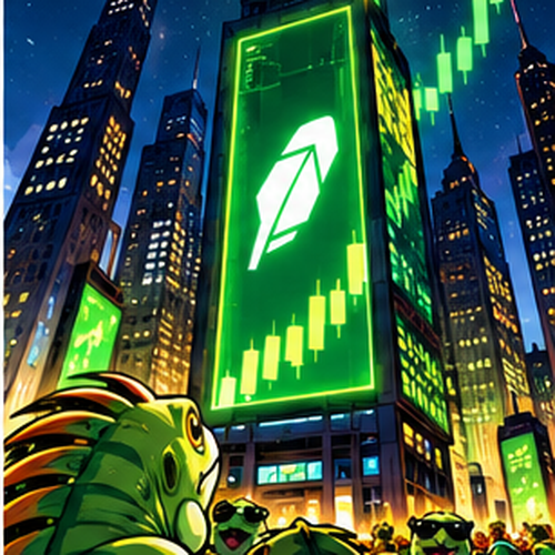 Iguanas looking up at a futuristic city of glowing green towers
